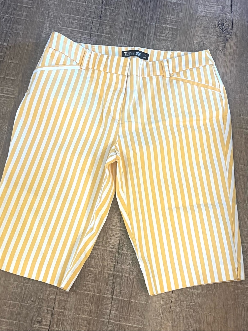 7th avenue New York & co woman’s 10 yellow  & White Striped Bermuda Shorts